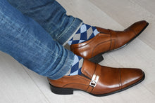Argyle socks for men matching blue denim jeans