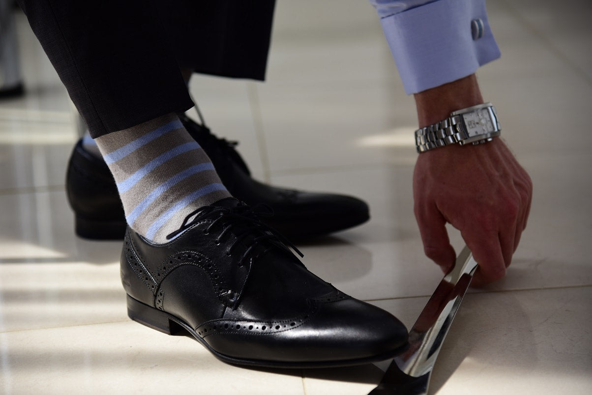 Striped Dress Socks for Men - Light Blue and Grey Fit Elite Socks Striped Dress Socks for Men - Light Blue and Grey Fit Elite Socks