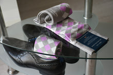 Luxury argyle dress socks for men, purple and grey pattern