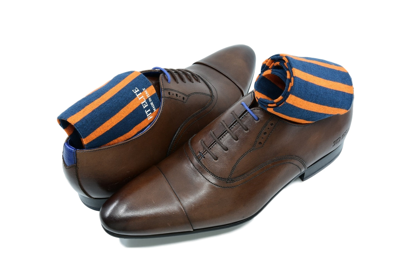 Colorful Striped Dress Socks for Men - Navy Blue and Orange Fit Elite Socks Colorful Striped Dress Socks for Men - Navy Blue and Orange Fit Elite Socks