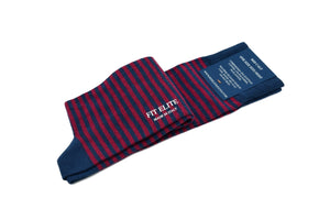 Men's thin striped socks, navy blue and red, mid calf, made in Italy