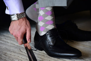 Men's purple dress socks for a formal outfit