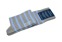 Striped cotton socks for men, grey and blue, mid calf, made in Italy