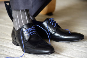 Unique and elegant dress socks for men, grey with ribbed vertical stripes